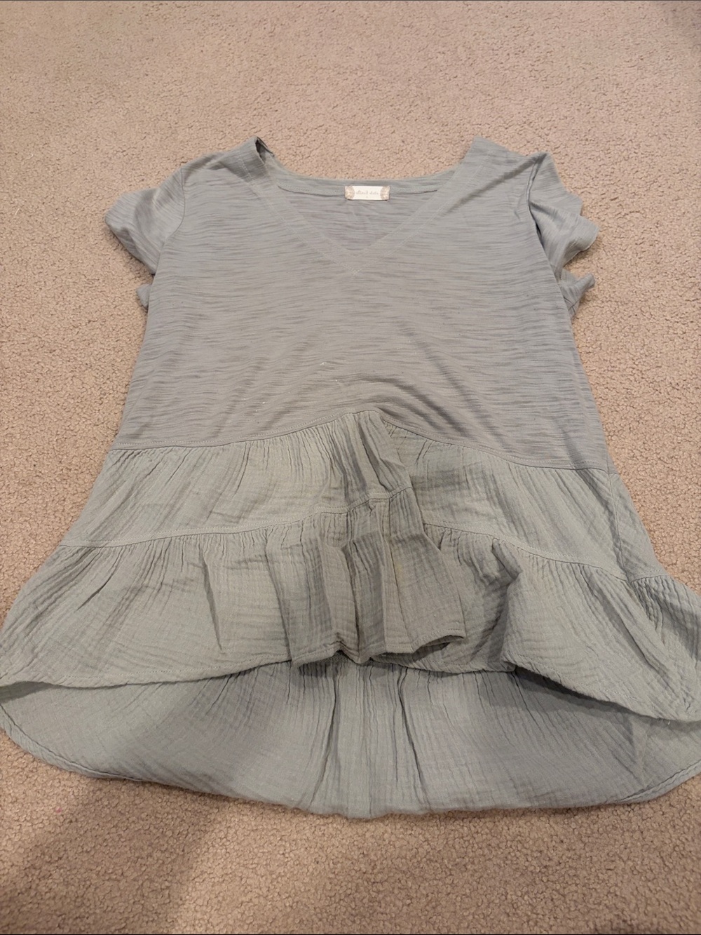 Altar'd State Light Sage Ruffle Tiered V-Neck Top